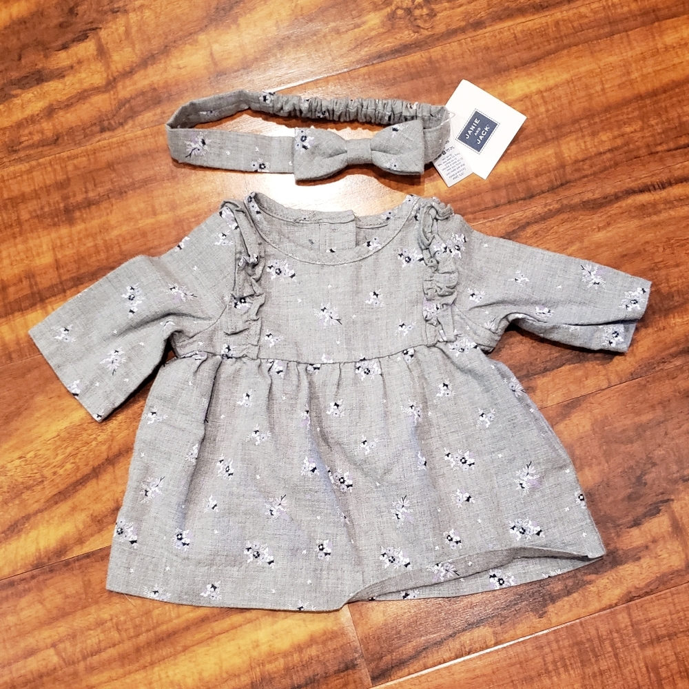 Janie and Jack NWT/EUC 0-3 months floral blouse and matching bow headband